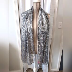 Betsey Johnson Cejon Silver Sequin Tulle‎ Evening Wrap Scarf NWOT